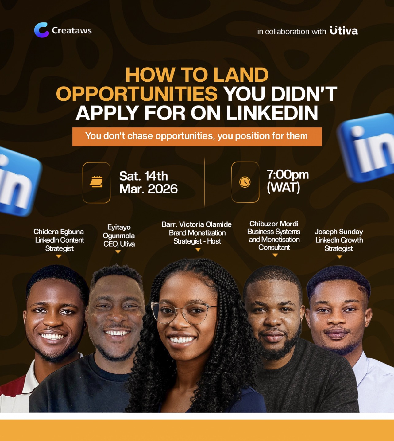 Victoria Olamide hosting the Creataws and Utiva LinkedIn strategy panel on landing opportunities without applying
